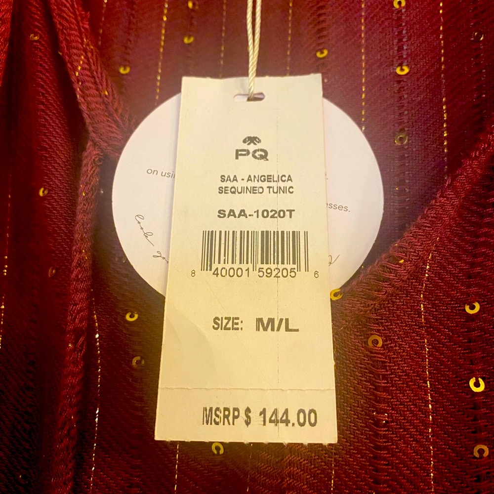 PilyQ PQ Swim Angelica Sequined Tunic Burgundy Sangria NEW NWT SZ M/L - Picture 7 of 11